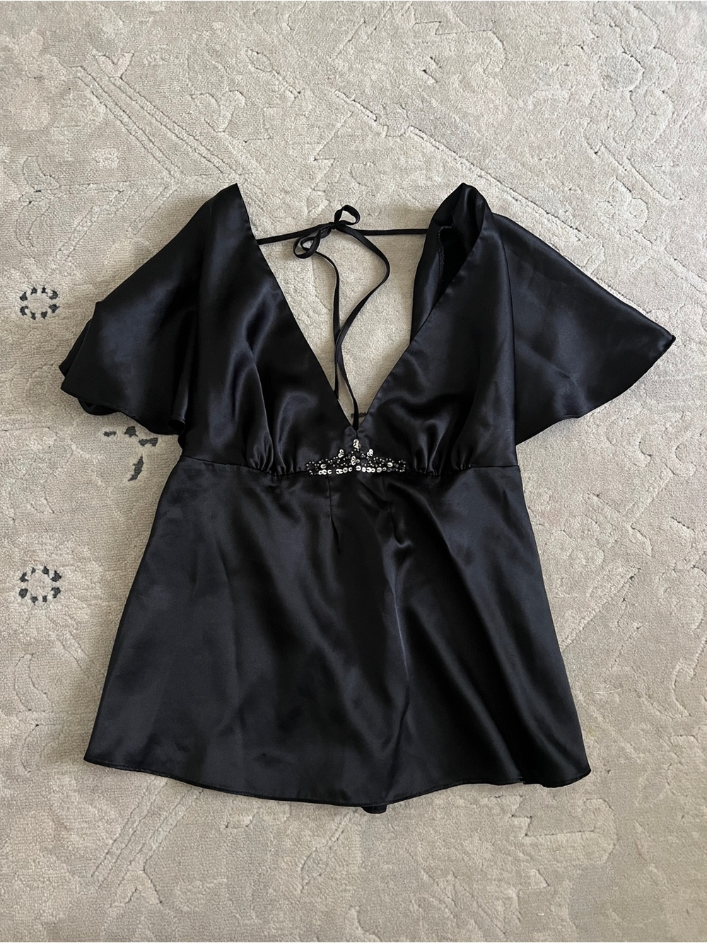 Victoria's Secret Black Satin Camisole with Tie Strap